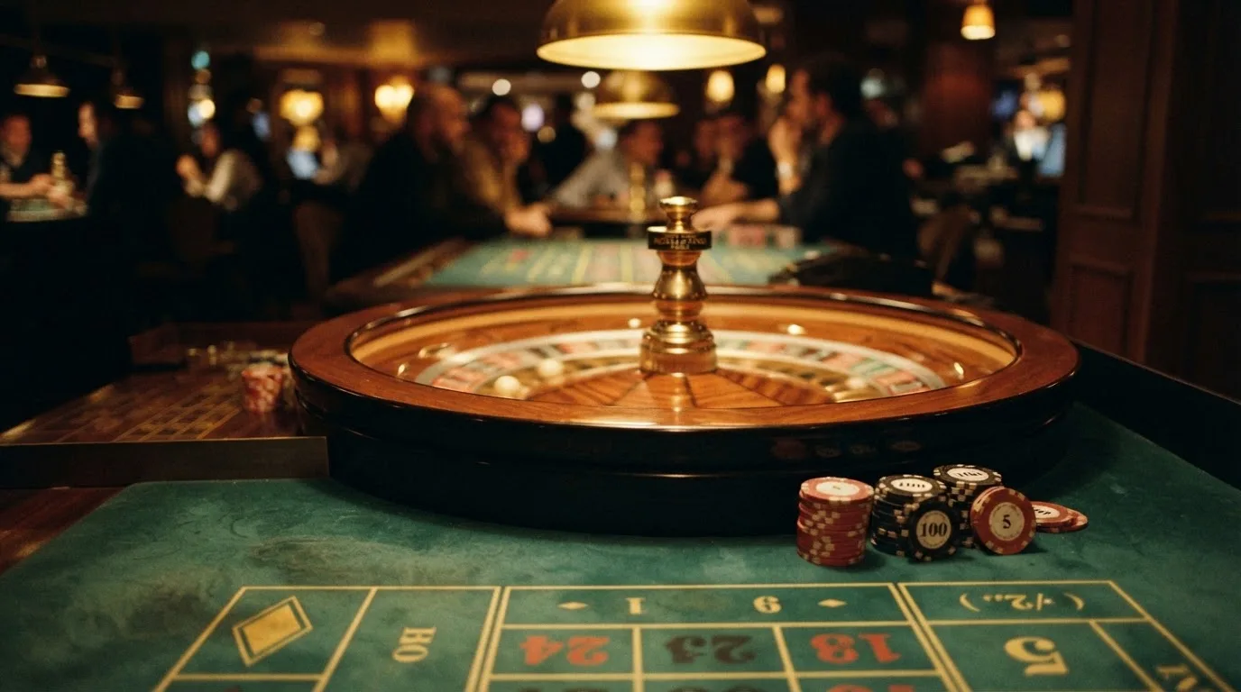 Rulettehjul og sjetonger på grønn filt i varmt kveldslys — anmeldelser av norske casinoer
