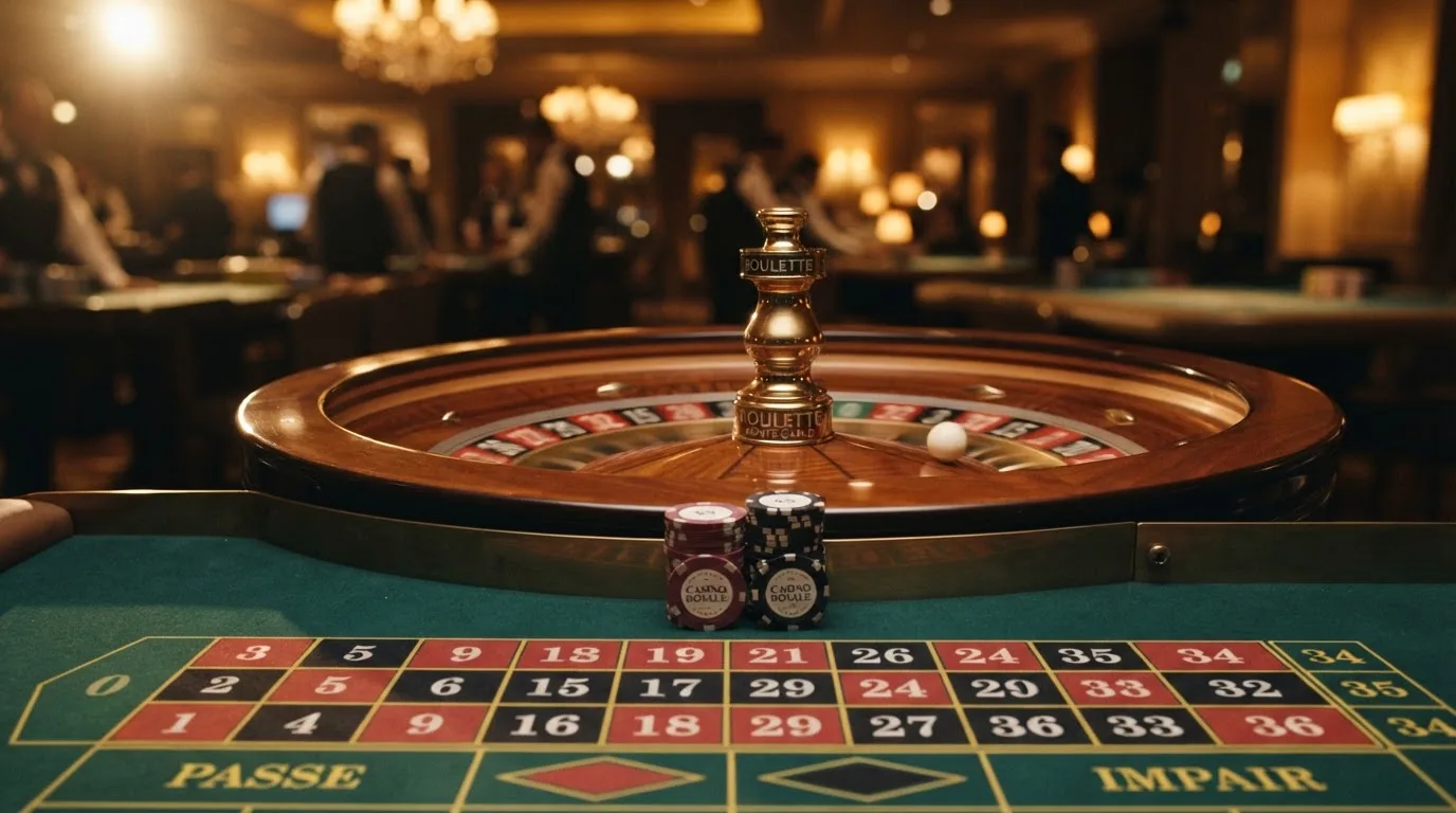 Rulettehjul og sjetonger på grønn filt i varmt kveldslys — bonuser på nettcasino